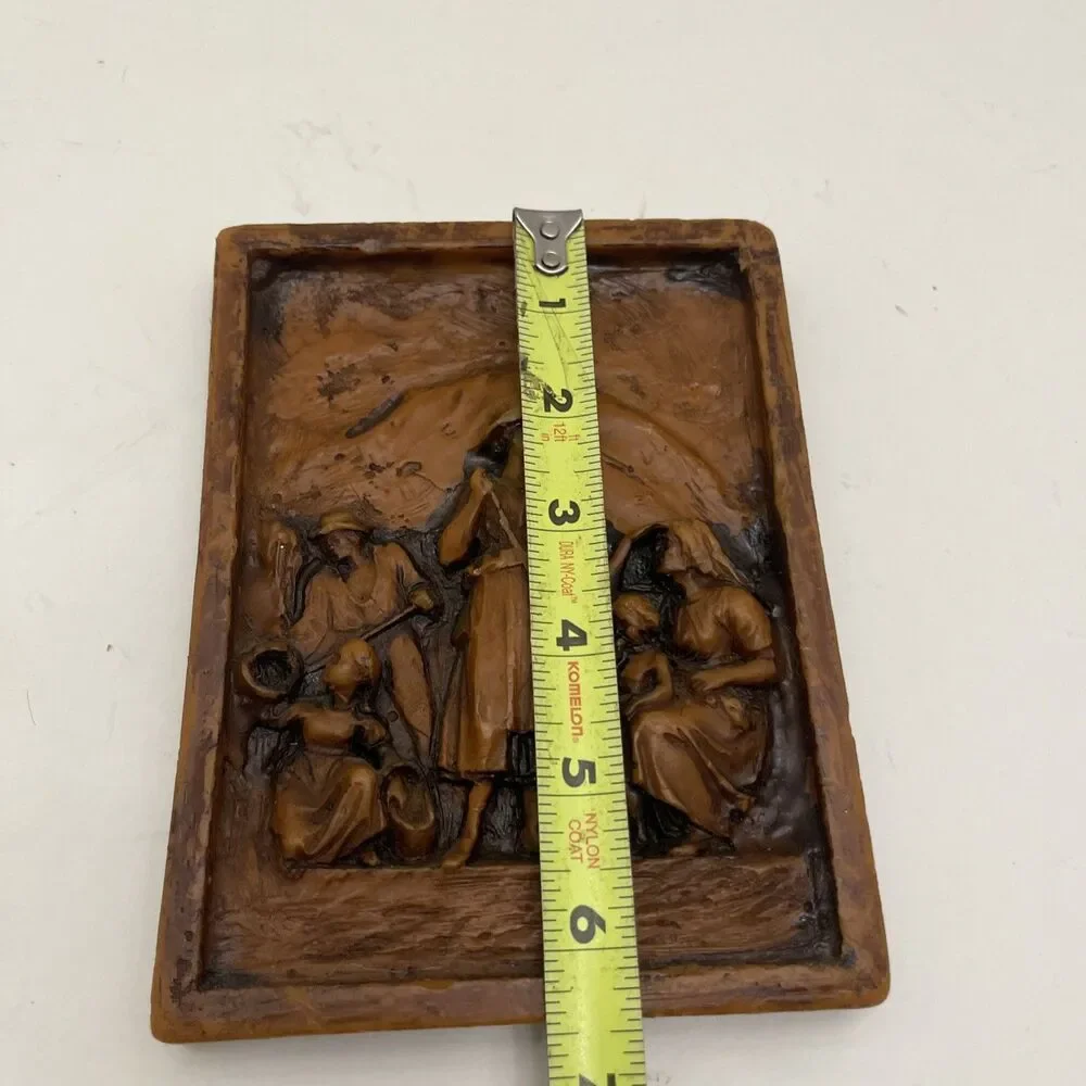 Antique German Bees Wax Relief Carving Wall Hanging 6.5”x5” Folk Art